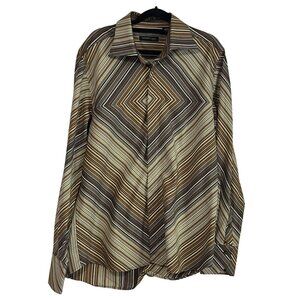 Kenneth Cole New York Mens Large Retro Striped Long Sleeve Shirt Hidden Buttons
